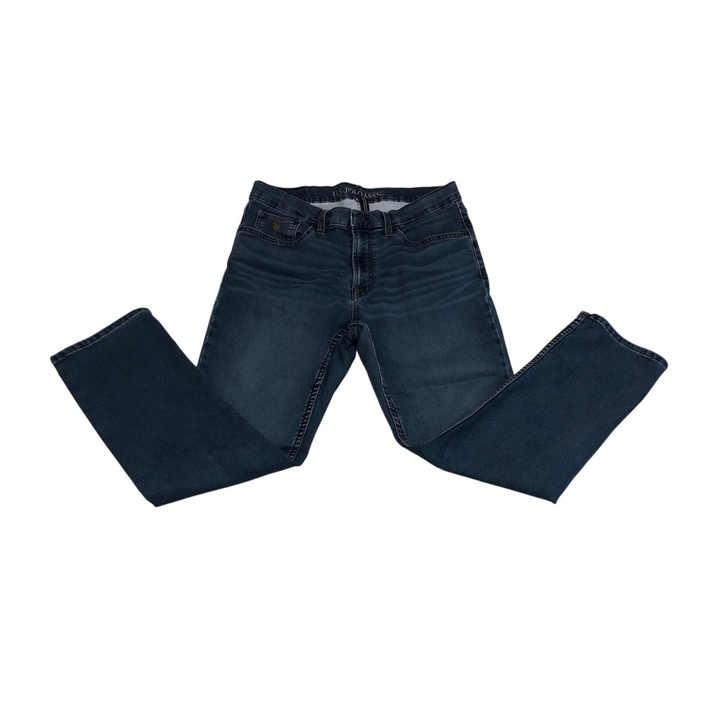 US Polo Assn Mens Dark Wash Straight Leg Stretch Jeans 34x28 Blue Denim